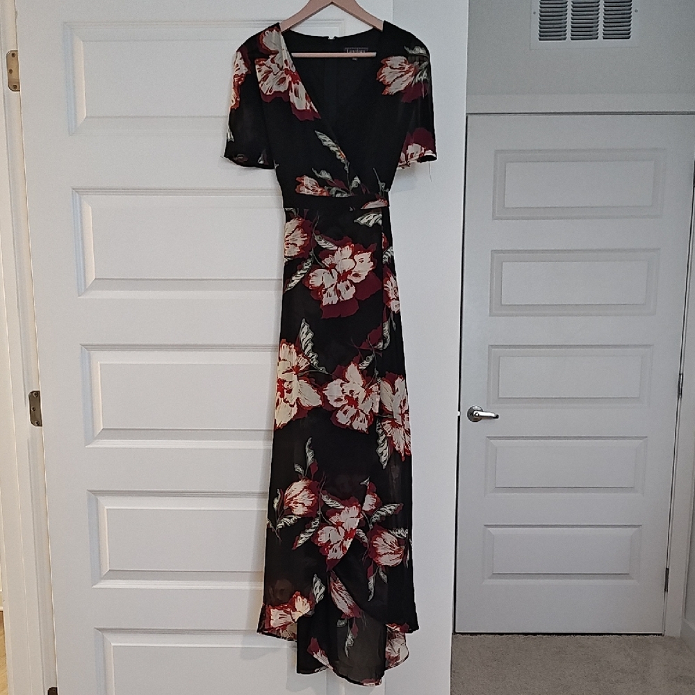 Luxology Black and Red Floral High Low Dress